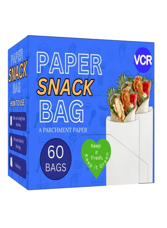 VCR Multi-Purpose Paper Snack Bags 60 Pack - 8x5.5 Inch White Paper Bags for Food Storage, Take Away, Parcel and Packaging - Image 1